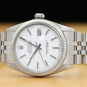 Rolex Mens Datejust 16014 White Dial 18k White Gold & Stainless Steel Watch