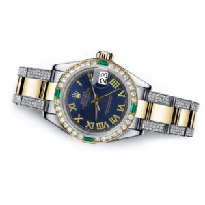 Rolex Women’s Rolex Navy Roman 31mm Datejust Two Tone Side Diamonds + Emerald