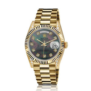 Rolex 36mm Presidential 18kt Gold Black MOP Mother Of Pearl Dial with Diamond Accent Lugs 18038