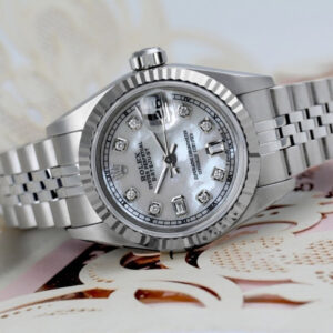 Rolex Ladies Rolex 26mm Datejust White MOP Mother Of Pearl 8 + 2 Diamond Dial RT Deployment buckle