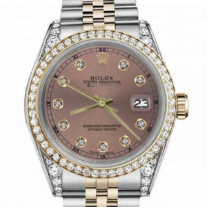 Rolex Ladies Rolex 26mm Datejust Two Tone Diamond Bezel & Lugs Salmon Color Dial with Accent RT