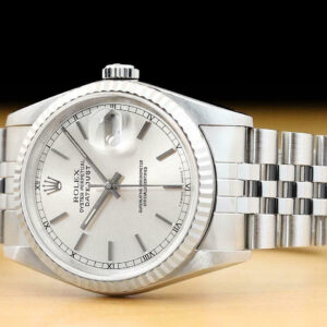 Rolex Authentic Rolex Mens Datejust Silver Dial 18k White Gold Stainless Steel Watch