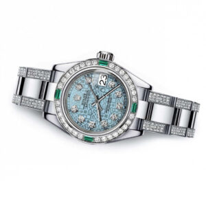 Rolex Emerald and Diamond 36mm Datejust SS Jubilee Ice Blue Color Dial Watch with Diamond Accent watch