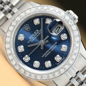 Rolex Ladies Datejust Blue Diamond 18k White Gold Diamond Bezel & Steel Watch