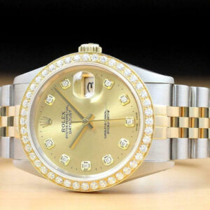 Rolex Mens Datejust 16233 Factory Diamond Dial 2 Tone Watch + 1.60 Ct Bezel