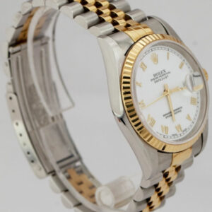 Rolex UNPOLISHED Rolex DateJust 36mm NO-HOLES White Roman 18K Gold Jubilee Watch 16233