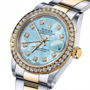 Rolex Ladies Rolex 31mm Datejust Two Tone Baby Blue MOP Mother Of Pearl Dial with Diamond RRT+ Bezel