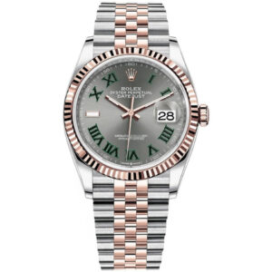 Rolex Datejust 36mm 126231 Stainless Steel & Rose Gold Watch Silver Palm Motif Dial