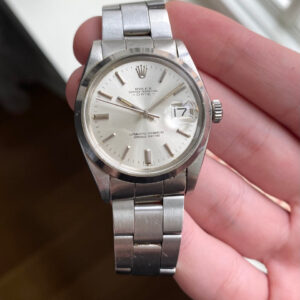 Rolex Oyster Perpetual Date Vintage 70s Reference 1500 Silver Sunburst Dial 34mm