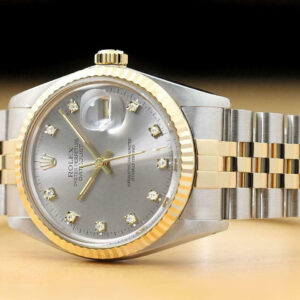 Rolex Mens Datejust Factory Diamond Dial 18k Yellow Gold & Steel Quickset Watch