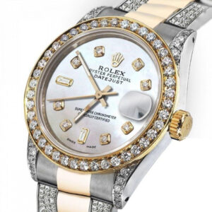 Rolex White Pearl Baguette 26 Datejust Two Tone 18K Gold + SS + Side Diamonds Oyster Band + Bezel