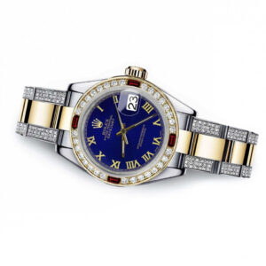 Rolex Blue Roman 36mm Datejust Two Tone Side Diamonds + Rubies