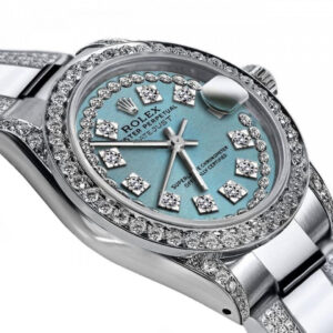 Rolex Ladies Rolex Turquoise String SP 26mm Datejust S/S Oyster Perpetual Diamond Side + Bezel & Lugs