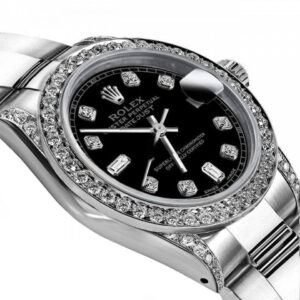 Rolex Black Track Baguette 31mm Datejust Stainless Steel Pave set Diamonds Bezel & Lugs