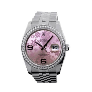 Rolex Datejust 36mm White Gold & Steel Pink Flower Arabic Dial & Diamond Bezel 116244