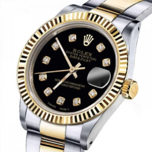 Rolex Ladies Rolex 26mm Datejust Two-Tone Black Color Dial with Diamonds+ Classic