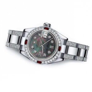 Rolex Ladies Rolex Datejust Side Diamond bracelet 26mm Black MOP Mother Of Pearl with 8 + 2 Diamond Accent