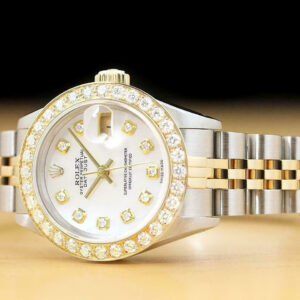 Rolex Ladies Datejust 69173 Mother Of Pearl Diamond 2-tone Watch + 1.10 Ct Bezel