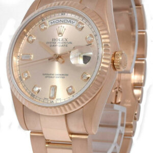 Rolex Day-Date 18k Rose Gold Pink Diamond Dial Mens 36mm Watch 118235