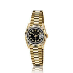 Rolex 26mm Presidential 18kt Gold Black String Diamond Accent Dial SP Lugs 6917