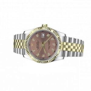 Rolex 36mm Datejust Salmon Dial with Round Diamond Markers Gold Fluted Bezel Jubilee Band