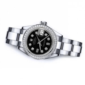 Rolex Black Baguette 26mm Datejust Stainless Steel Oyster Bracelet & Diamond Bezel