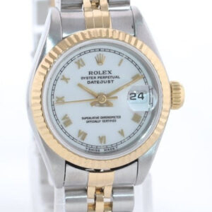 Rolex Ladies Rolex 69173 Two Tone 18k Gold 26mm White Roman Jubilee Watch Box