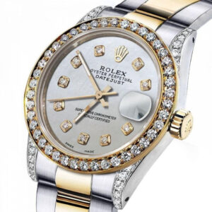 Rolex Men’s Rolex 36mm Datejust Two Tone White MOP Mother Of Pearl Dial with Diamond Accent Bezel+ lugs