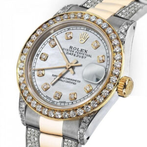 Rolex Grey Pearl Track 31 Datejust Two Tone 18K Gold + SS + Side Diamonds Oyster Band + Bezel