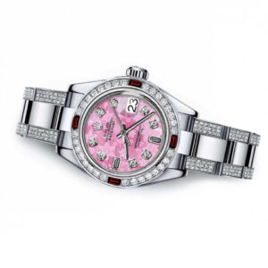 Rolex Ladies Rolex Datejust Side Diamond bracelet 26mm Pink Flower MOP Mother of Pearl Dial with Baguette Diamond Accent