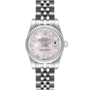 Rolex Datejust Steel White Gold MOP Diamond Dial Ladies Watch 179174 Box Papers