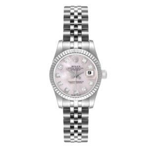 Rolex Datejust Steel White Gold MOP Diamond Dial Ladies Watch 179174 Box Papers