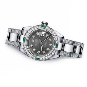 Rolex Emerald and Diamond 26mm Datejust Stainless Steel Dark Grey Color Dial Watch with Diamond Accent watch