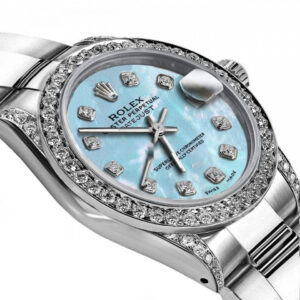 Rolex Baby Blue Pearl 26mm Datejust Stainless Steel Custom Diamond Lugs & Bezel