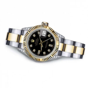 Rolex Men’s Rolex 36mm Datejust Two-Tone Black Color Dial with 8 + 2 Diamond+Lugs