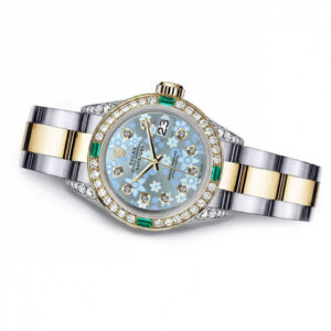 Rolex Blue Flower 31 Datejust Two Tone Diamond lugs & Emeralds