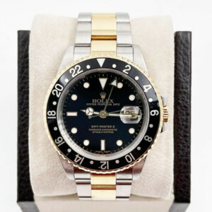 Rolex 16713 Gmt Master Ii Black Dial 18k Yellow Gold Stainless Steel Box Paper