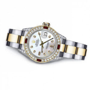 Rolex White Pearl Baguette 36mm Datejust Two Tone Diamond lugs & Rubies