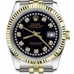 Rolex Women’s Vintage Rolex 31mm Datejust Two Tone Black Color String Diamond Accent Dial