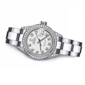 Rolex Ivory Track 31mm Datejust SS Diamonds Bezel & Shoulders Oyster Bracelet