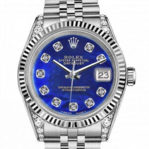 Rolex Ladies 26mm Rolex Datejust SS Blue Color Treated MOP Dial Classic + Lugs Wrist Watch