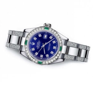 Rolex Emerald and Diamond 36mm Datejust Stainless Steel Blue Color Dial Watch with Diamond Accent watch