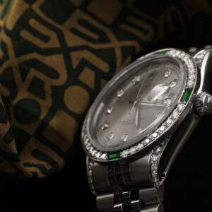 Rolex 36mm Datejust Dark Grey Diamond Dial with Diamond & Emerald Bezel & Diamond Lugs