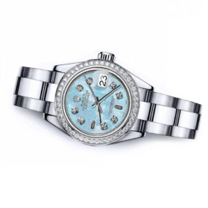 Rolex Blue Pearl Baguette 26mm Datejust Stainless Steel Oyster Bracelet & Diamond Bezel