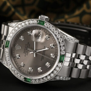 Rolex 36mm Datejust Dark Grey Diamond Dial with Diamond & Emerald Bezel & Diamond Lugs