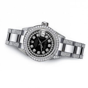 Rolex Ladies Rolex Black String SP 26mm Datejust S/S Oyster Perpetual Diamond Side + Bezel & Lugs