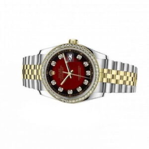 Rolex Ladies  26mm Datejust Vintage Diamond Bezel Two Tone Red Vignette Color Dial with Diamond Accent RT