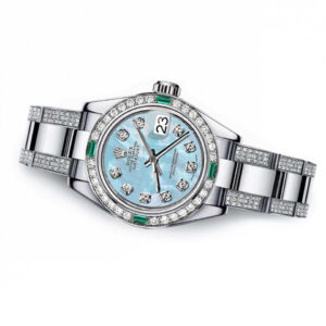 Rolex Emerald and Diamond 26mm Datejust SS Baby Blue MOP Mother Of Pearl Dial Watch with Diamond Accent watch