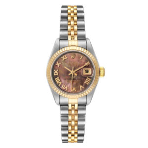 Rolex Datejust Steel Yellow Gold Black MOP Roman Dial Ladies Watch 79173