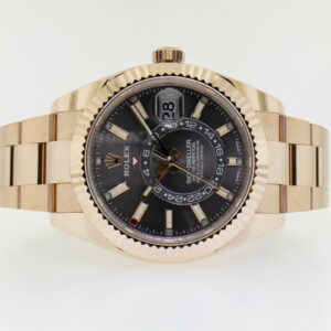 Rolex Sky-Dweller 42mm Everose Gold Dark Rhodium Index Dial Fluted Bezel 326935DKR